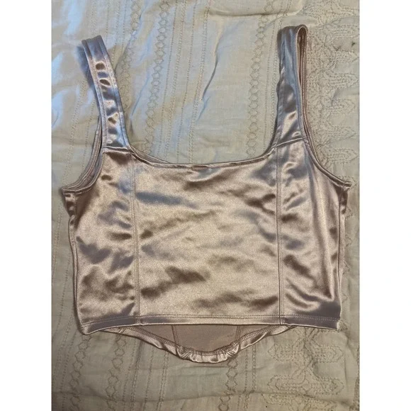 UO Urban Outfitters Light Pink Satin Stretch Bustier Crop Top, Small - Picture 3 of 4